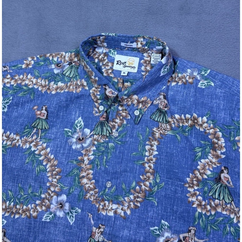 Reyn Spooner Shirt Mens XL Limited Issue Hula Girl Floral Lei Aloha Classic USA